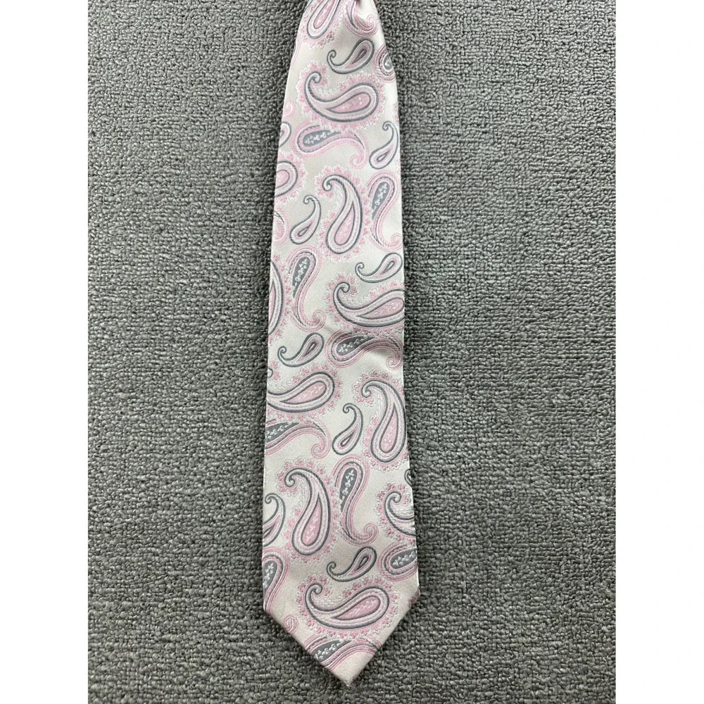 Vintage‎ Bruno Piattelli Roma Men Necktie Pink Gray 100% Silk Hand Made Office